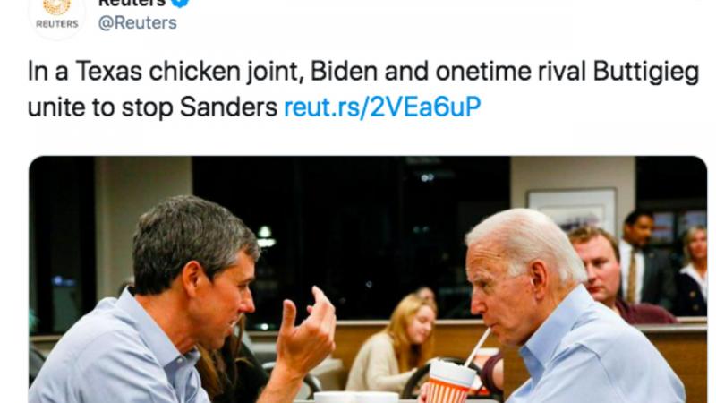 Joe Biden at a burger joint, not chicken joint, with Texan Beto O’Rourke, not Pete Buttigieg