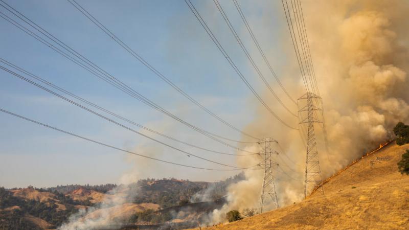 PG&E power lines during a firefighting operation in California