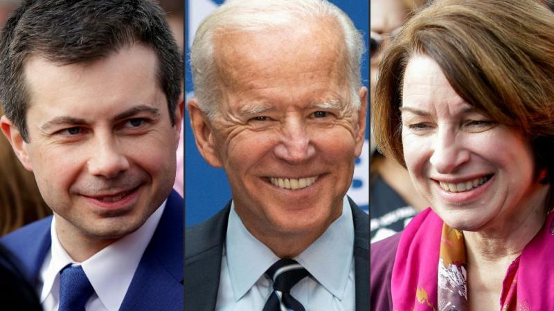 Left to right: Pete Buttigieg, Joe Biden and Amy Klobuchar
