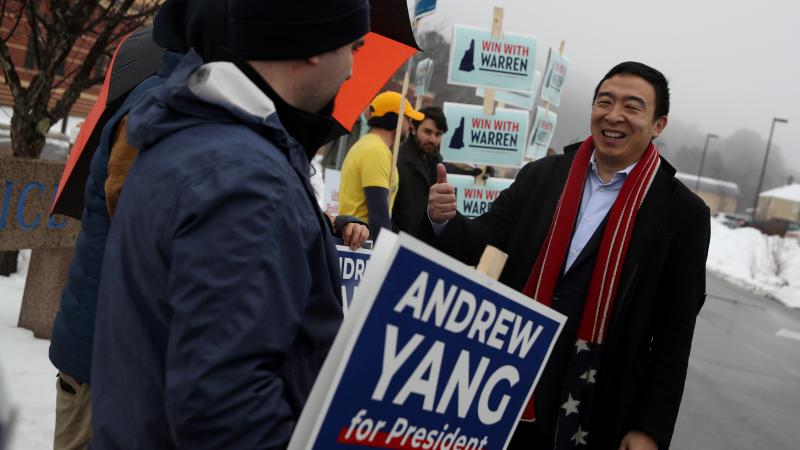 Andrew Yang Visits Polling Location On Morning Of New Hampshire Primary