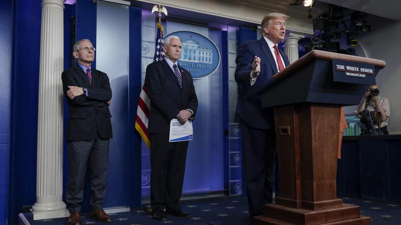 President Donald Trump gives updates at the White House Coronavirus daily briefing.