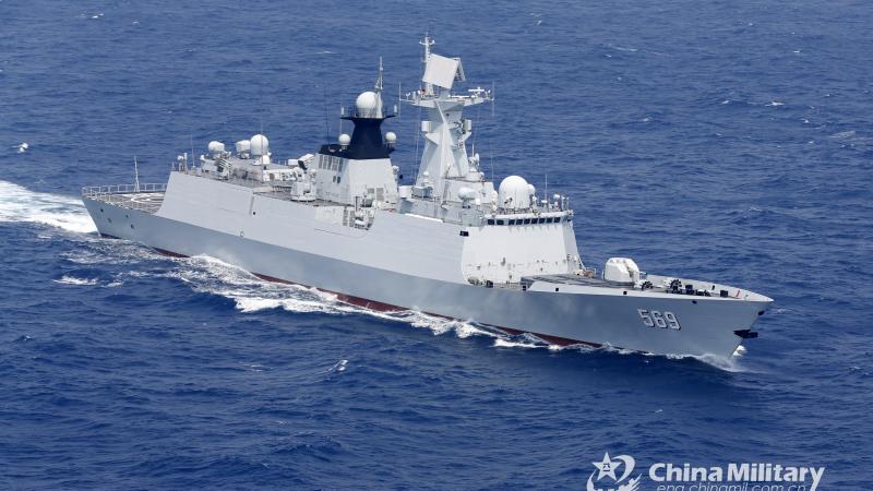 A Chinese frigate transits the South China Sea in late March