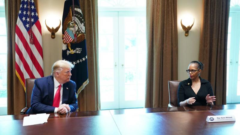 Michigan state Rep. Karen Whitestt with President Trump on April 14, 2020