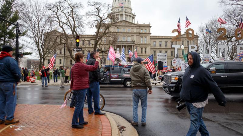 People near Michigan Capitol on April 15, 2020