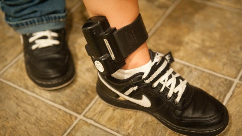 A tracking monitor on a subject's ankle
