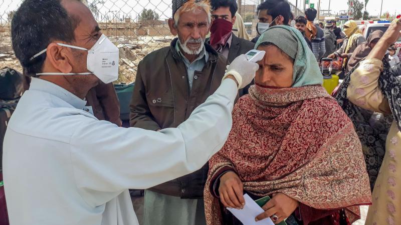 A virus testing site in Iran
