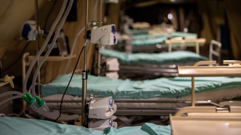 Beds in a coronavirus field hospital