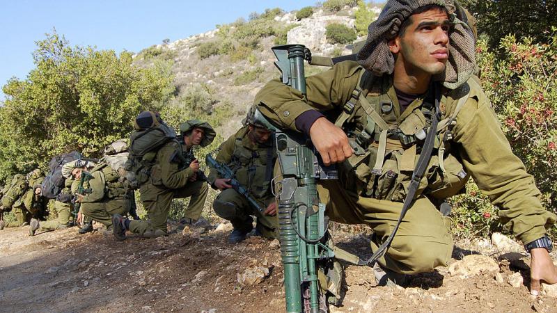 IDF soldiers from the Golani infantry train in the Golan Heights