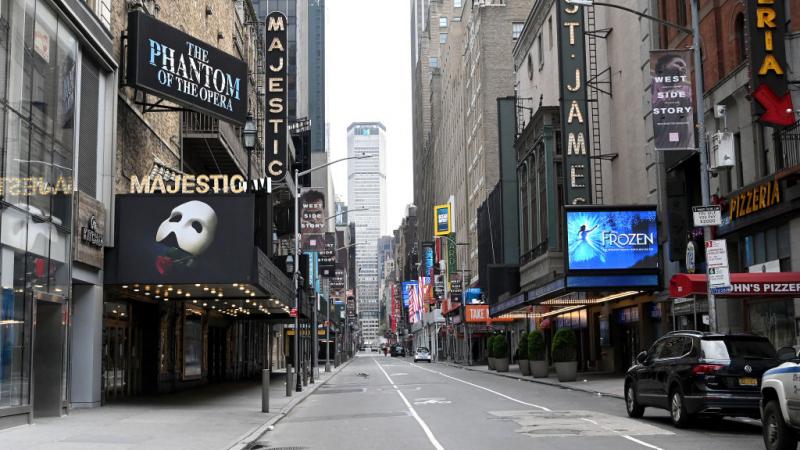 Closed broadway theaters on April 8, 2020 amid the coronavirus pandemic