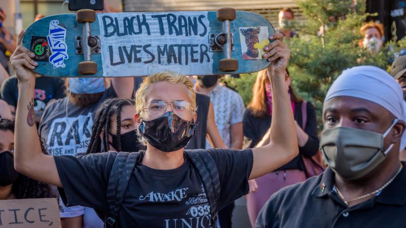 BROOKLYN, NEW YORK, UNITED STATES - 2020/06/18: A participant holding a Black Trans Lives Matter sign at the protest.