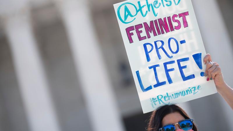 Pro-life demonstrators await a ruling on abortion in front of the US Supreme Court in Washington, DC, on June 22, 2020. 