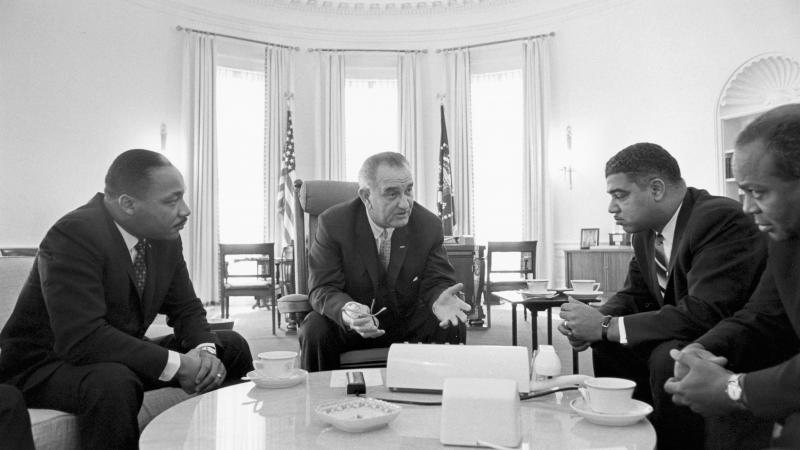 Lyndon Baines Johnson (1908-1973) 36th President of the United States in talks with Civil Rights leaders