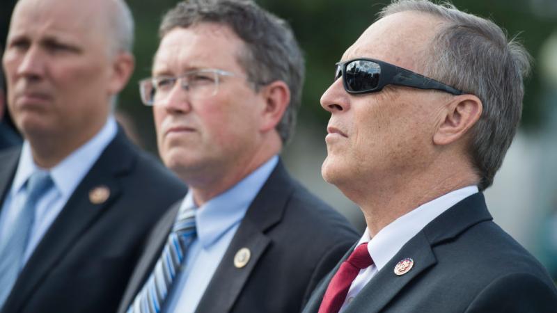 Left to right: Rep. Chip Roy, Rep. Thomas Massie, Rep. Andy Biggs in 2019