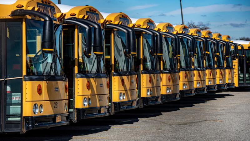 New York school buses in March 2020