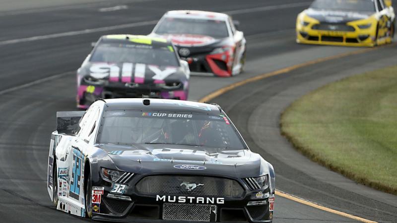 Corey LaJoie leading a group of cars on June 27, 2020
