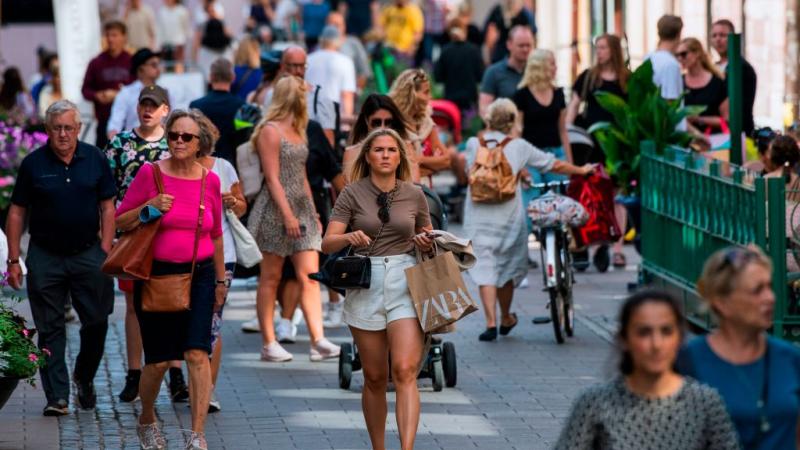 Pedestrians in Stockholm, Sweden, July 27