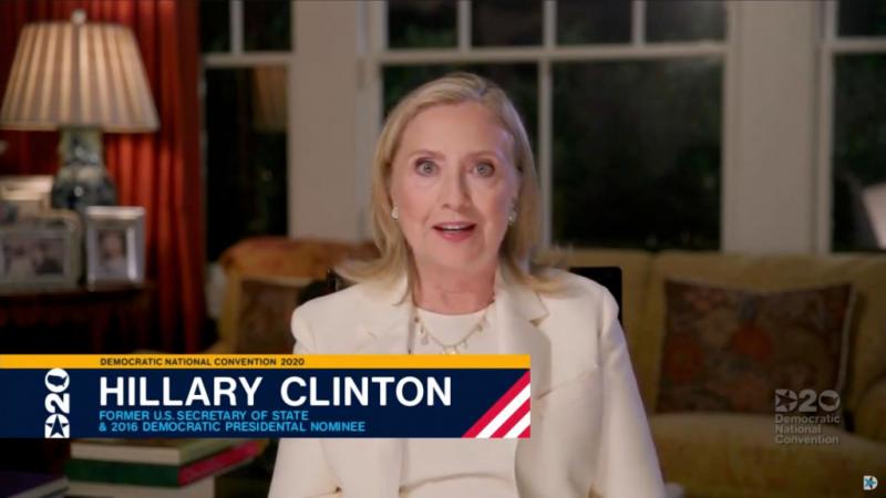 Screenshot of Hillary Clinton during DNCC livestream of 2020 Democratic National Convention