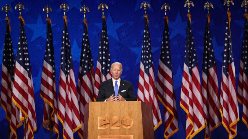 Joe Biden giving an address at the Democratic National Convention