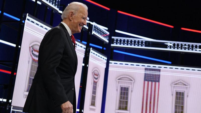 Joe Biden at a Democratic debate in February
