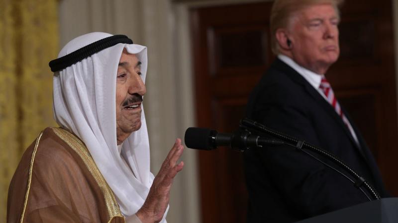 Amir Sabah Al-Ahmad Al-Jaber Al-Sabah of Kuwait and U.S. President Donald Trump participate in a joint news conference in the East Room of the White House September 2017