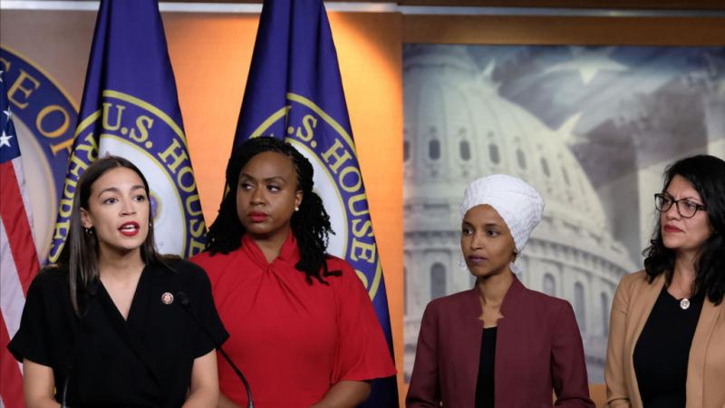U.S. Reps. Alexandria Ocasio-Cortez, Ayanna Presley, Ilhan Omar and Rashida Tlaib (D-MI) on July 15, 2019