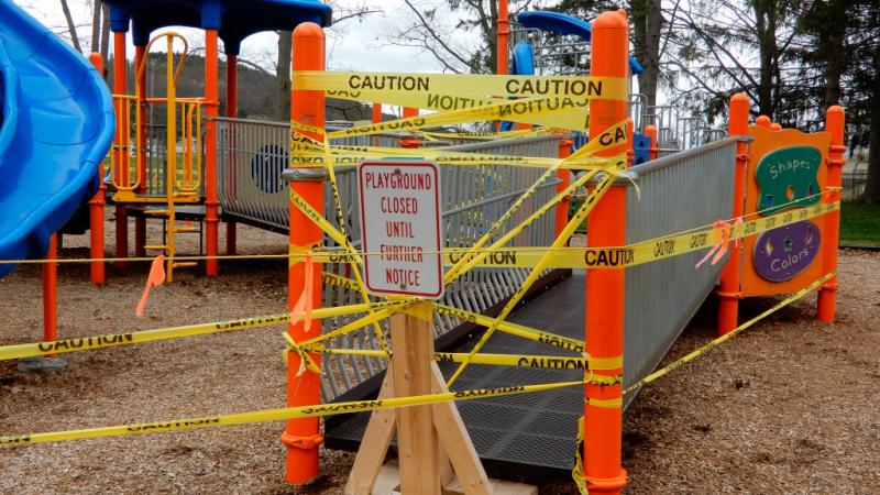 A playground shuttered as part of COVID-19 mitigation