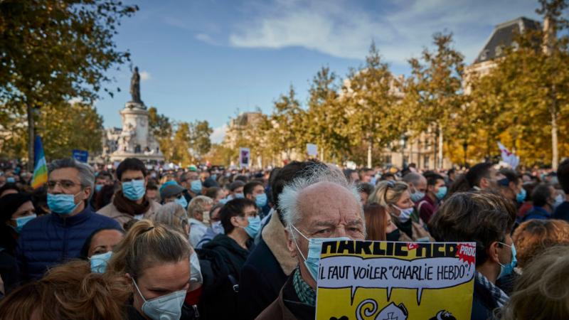 People at Place de La République on October 18, 2020