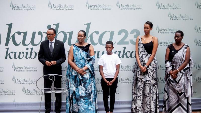 KIGALI, RWANDA - APRIL 7: Rwanda's President Paul Kagame and family attend 23rd ceremony commemorating 1994 Rwandan genocide.