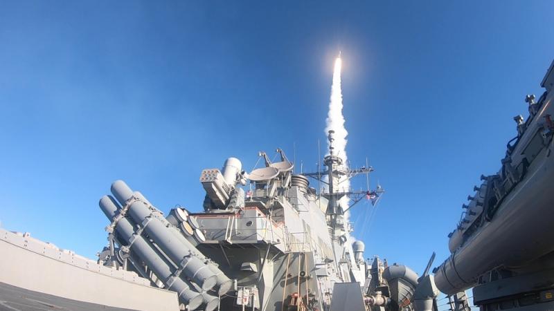 The USS Donald Cook launches a SM-2 missile 