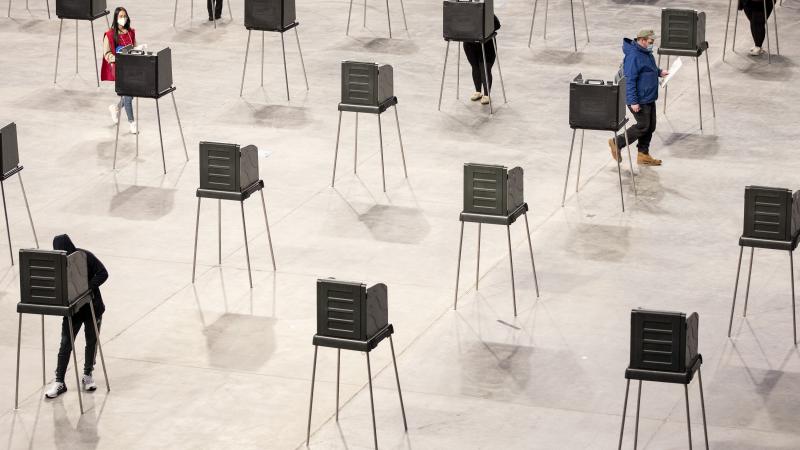 Voting booths in Bangor, ME, Nov. 3