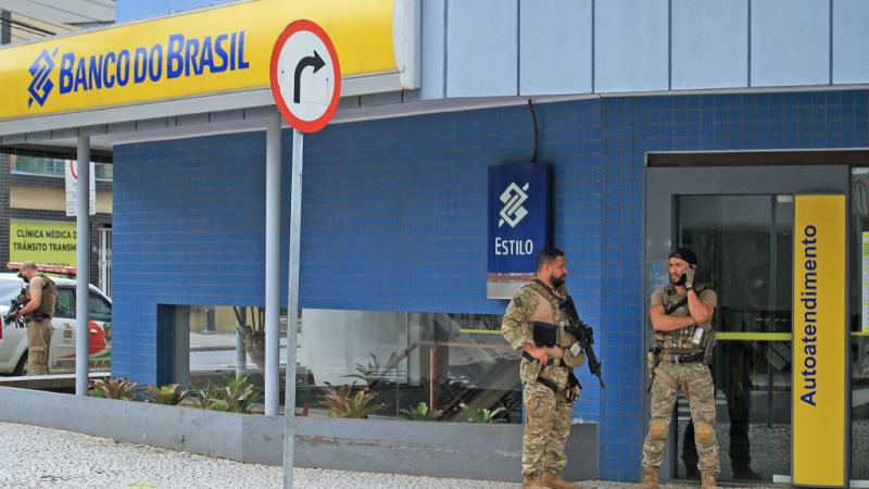 Police on December 1, 2020 outside bank in Brazil that had been robbed