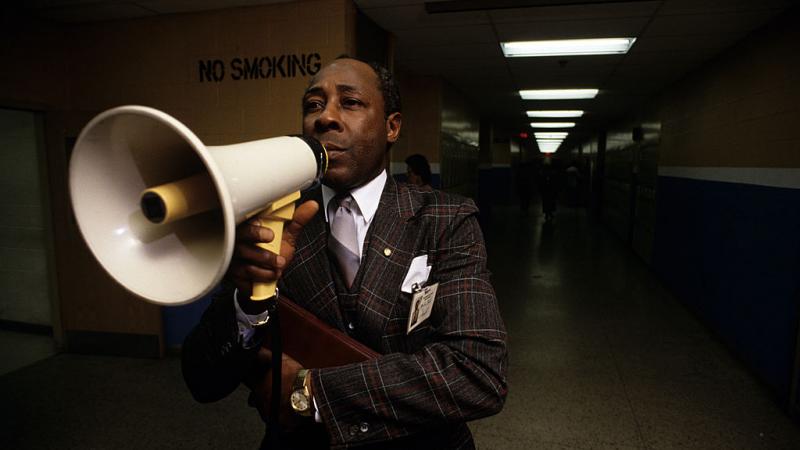 Joe Clark poses for photo in Eastside High School in New Jersey in 1988