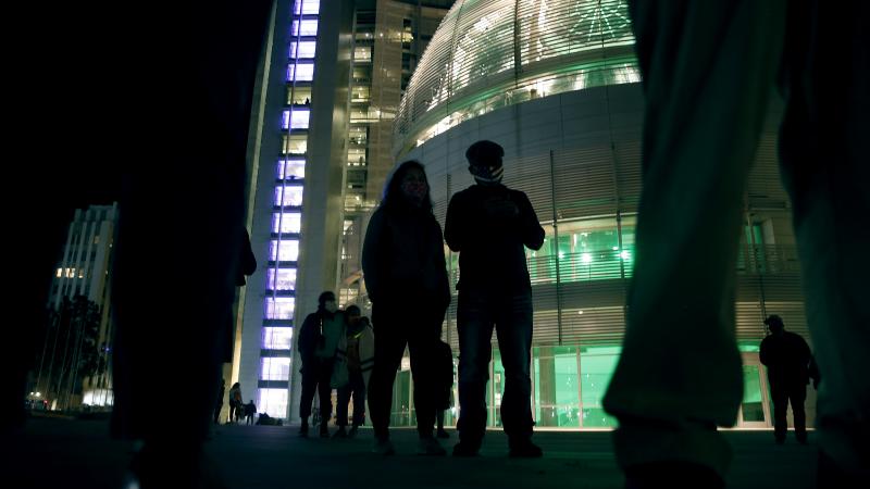 People listen to speakers during a rally organized by the Silicon Valley Faith Leaders at San Jose City Hall in San Jose, Calif., on Wednesday, Nov. 4, 2020. 