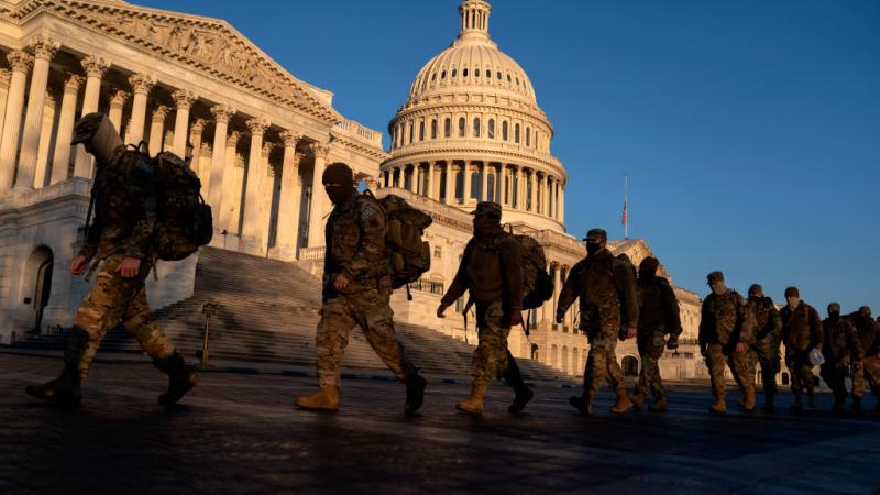 National Guard members outside U.S. Capitol on January 12, 2021