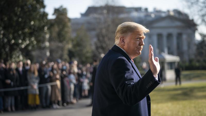 U.S. President Donald Trump waves as he walks to Marine One on the South Lawn of the White House on January 12, 2021 in Washington, DC.