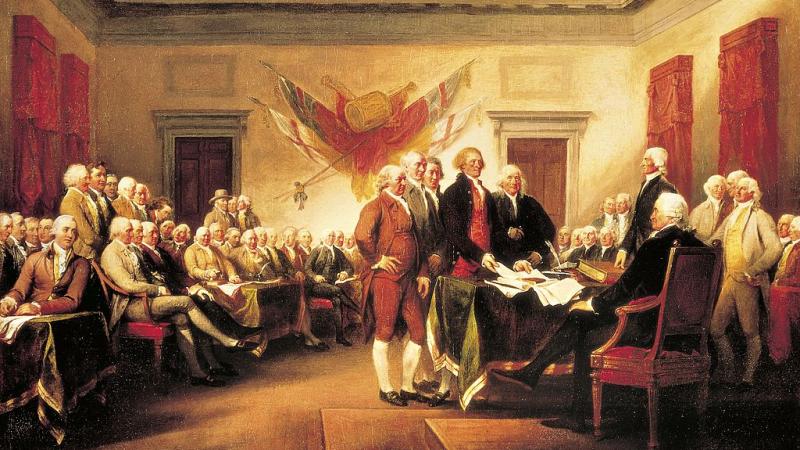 The Founding Fathers presenting their draft of the Declaration of Independence to Congress by John Trumball