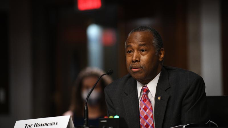 Ben Carson, U.S. Secretary of the U.S. Department of Housing and Urban Development, answers questions before the U.S. Senate Committee on Banking, Housing, and Urban Affairs to examine housing regulations during the pandemic on Capitol Hill in Washington, DC.