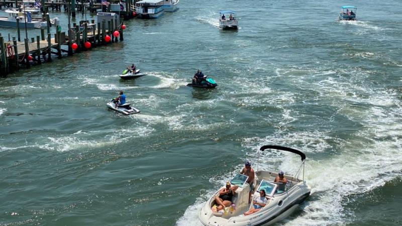 Boaters and jet skiers take to the water in Ocean City, Maryland in July 2020