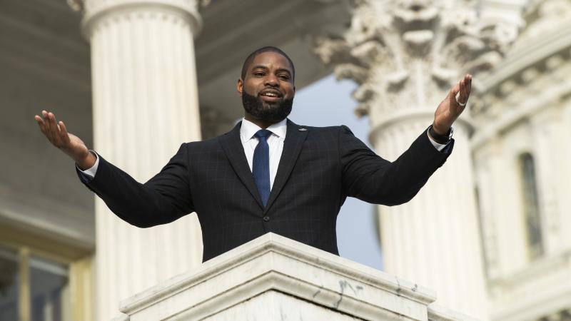 Rep. Byron Donalds, R-Fla., is seen during a group photo with freshmen members of the House Republican Conference on the House steps of the Capitol on Monday, January 4, 2021.