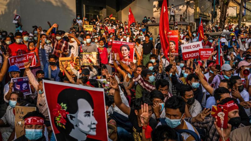 Protestors in Yangon, Myanmar