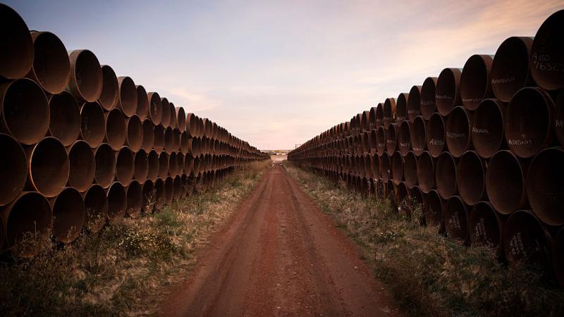 Unused pipe in a lot outside Gascoyne, North Dakota in 2014