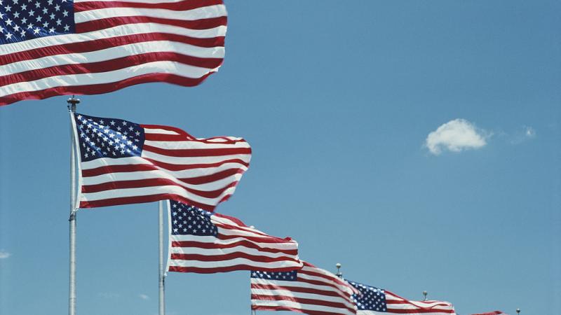 American flags at the Washington Monument in June 1988