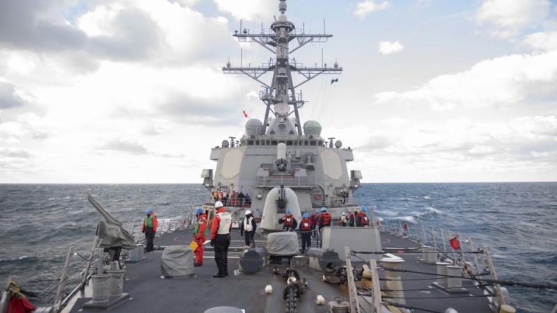 The USS Donald Cook transits international waters in the Black Sea