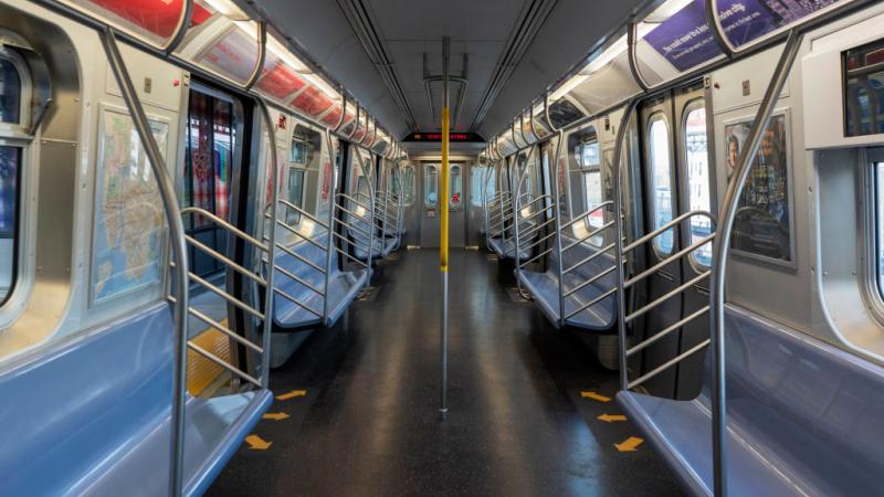 An empty subway car in New York City, March 2020