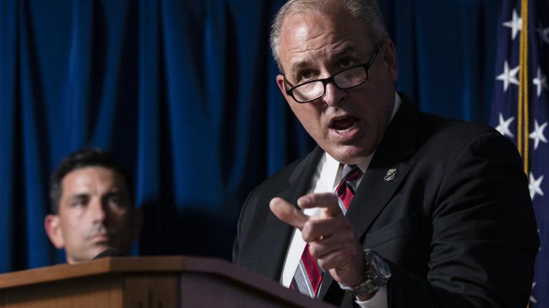 US Customs and Border Protection Commissioner Mark Morgan speaks during a press conference on the actions taken by Customs and Border Protection and Homeland Security agents in Portland during continued protests at the US Customs and Border Patrol headquarters on July 21, 2020 in Washington, DC.
