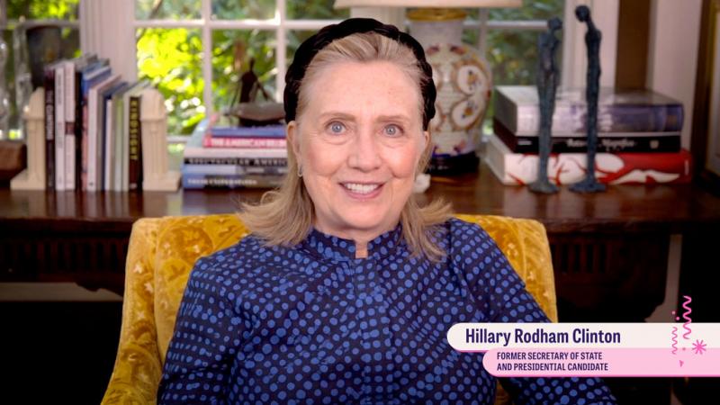 Screengrab of Hillary Clinton participating in Supercharge: Women All In in September 2020