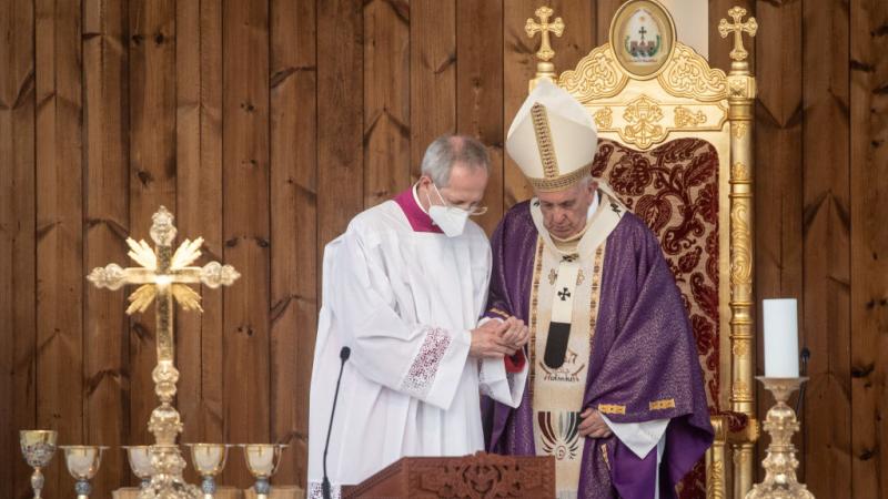 Pope Francis conducts mass at Franso Hariri Stadium in Erbil, Iraq on March 7, 2021