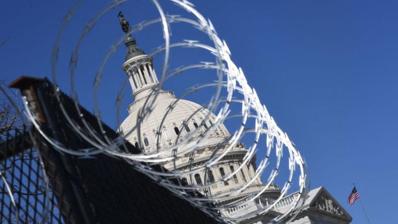 Razor wire on fencing near Capitol building on March 3, 2021 in Washington DC