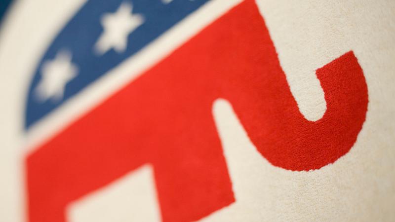 Republican elephant symbol on rug at Republican Party headquarters in Washington