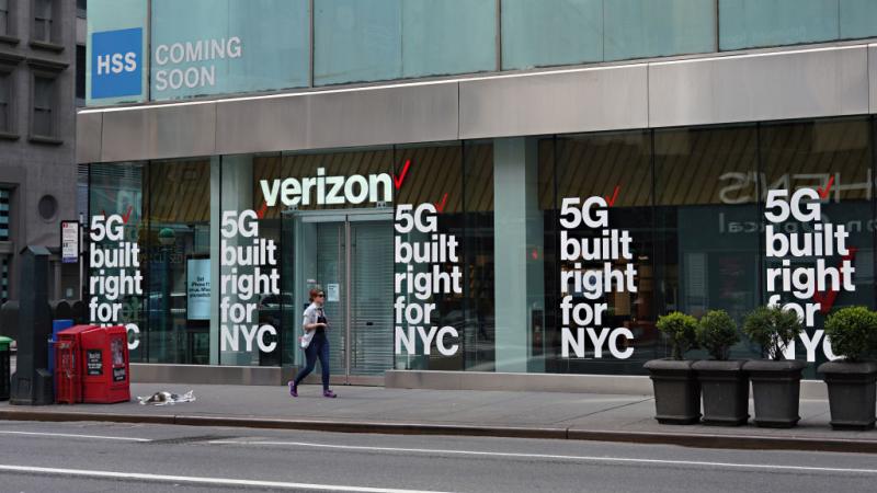 A Verizon store advertising 5G in April 2020.